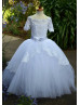 Off Shoulder White Lace Tulle Floor Length Flower Girl Dress